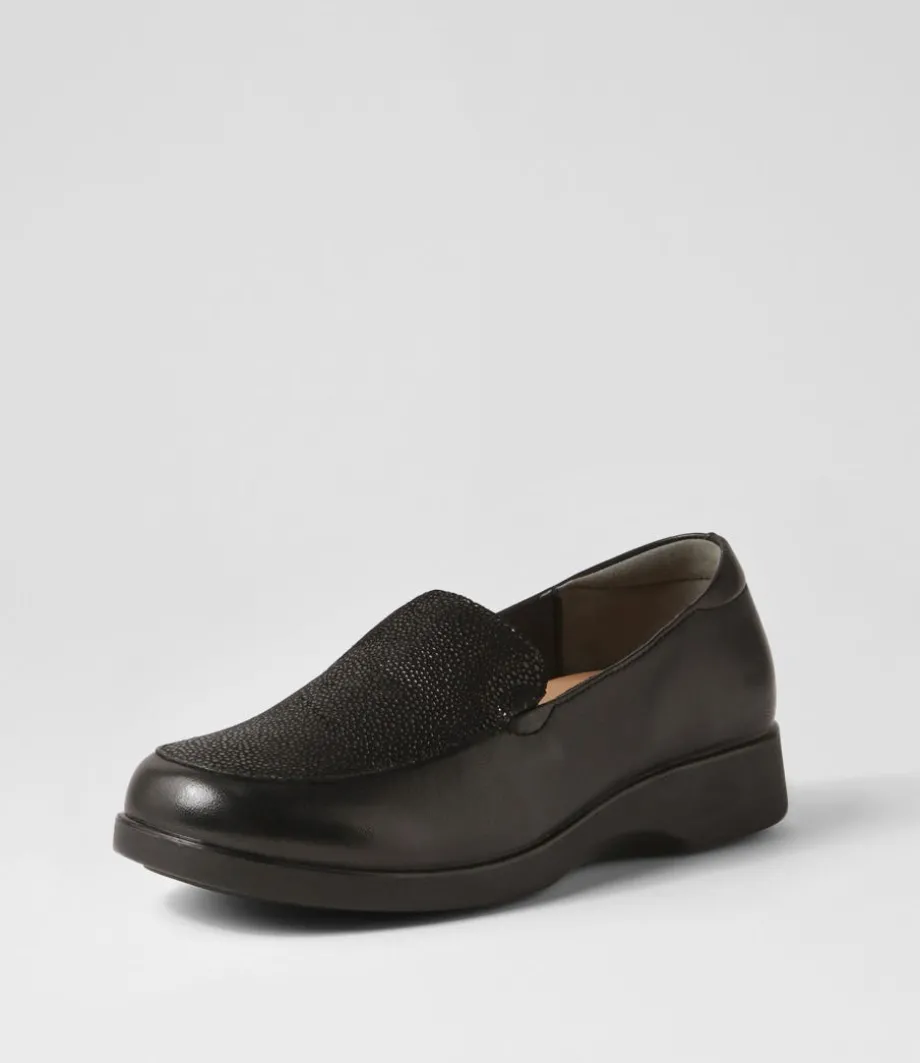 Nature2 Black Lizard Leather Suede Loafers<SUPERSOFT Fashion