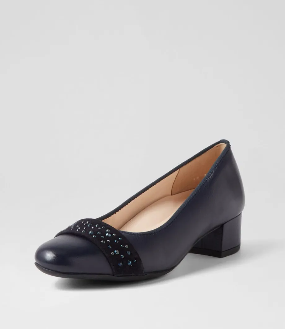 Nizza 13 Navy Leather Heels<ARA Store