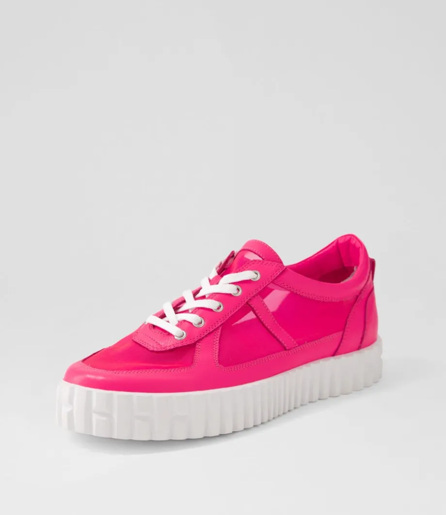 Obitta Hot Pink White Leather Mesh Sneakers<DJANGO & JULIETTE Cheap