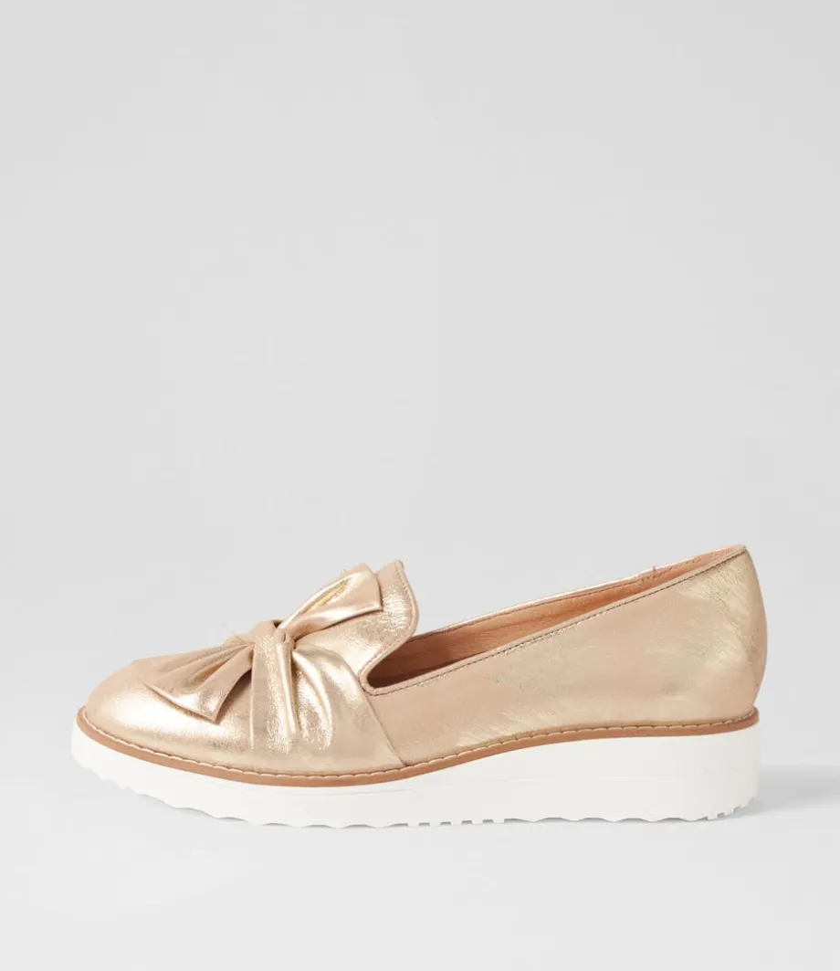 Oclem Old Gold Scratch Leather Flat Shoes<TOP END Cheap