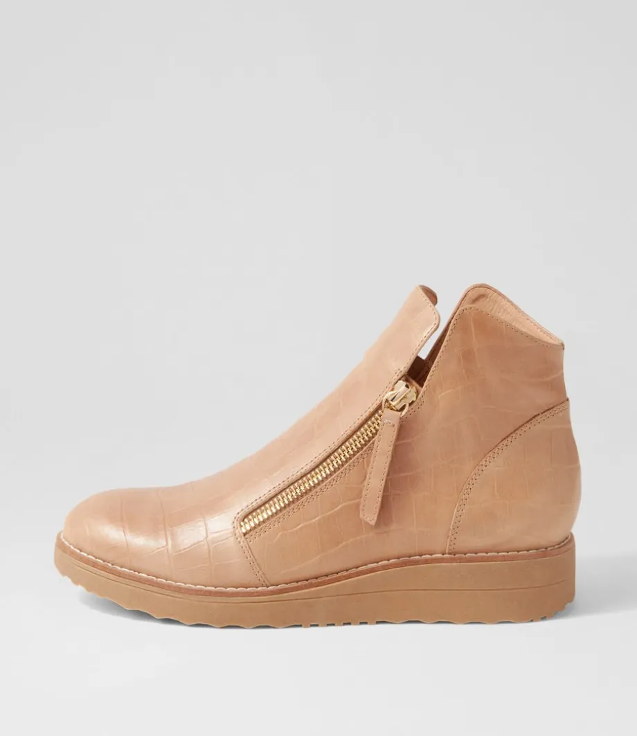 Ohmyes Latte Croc Leather Ankle Boots<TOP END Online