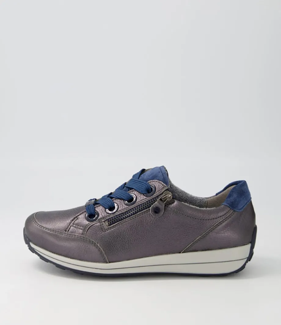 Osaka 87 Anthrazit Indigo Leather Suede Sneakers<ARA Best Sale
