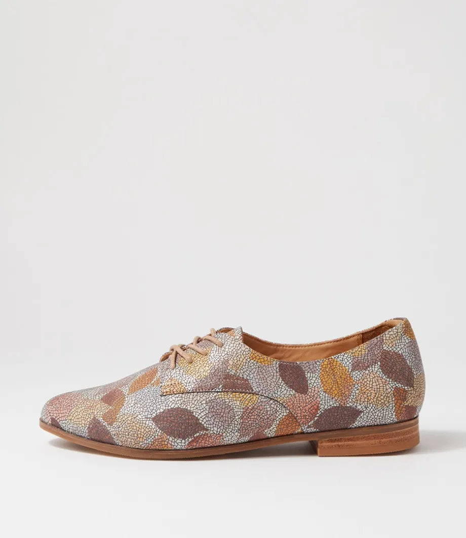 Oscar Xf Tan Leaf Multi Leather Lace Up Flats<ZIERA Shop