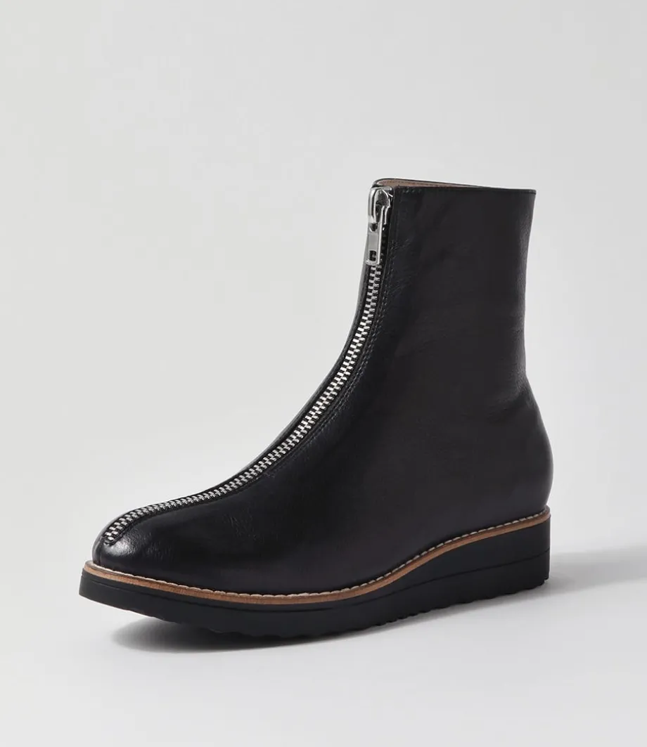 Oseda Black Leather Ankle Boots<TOP END Hot