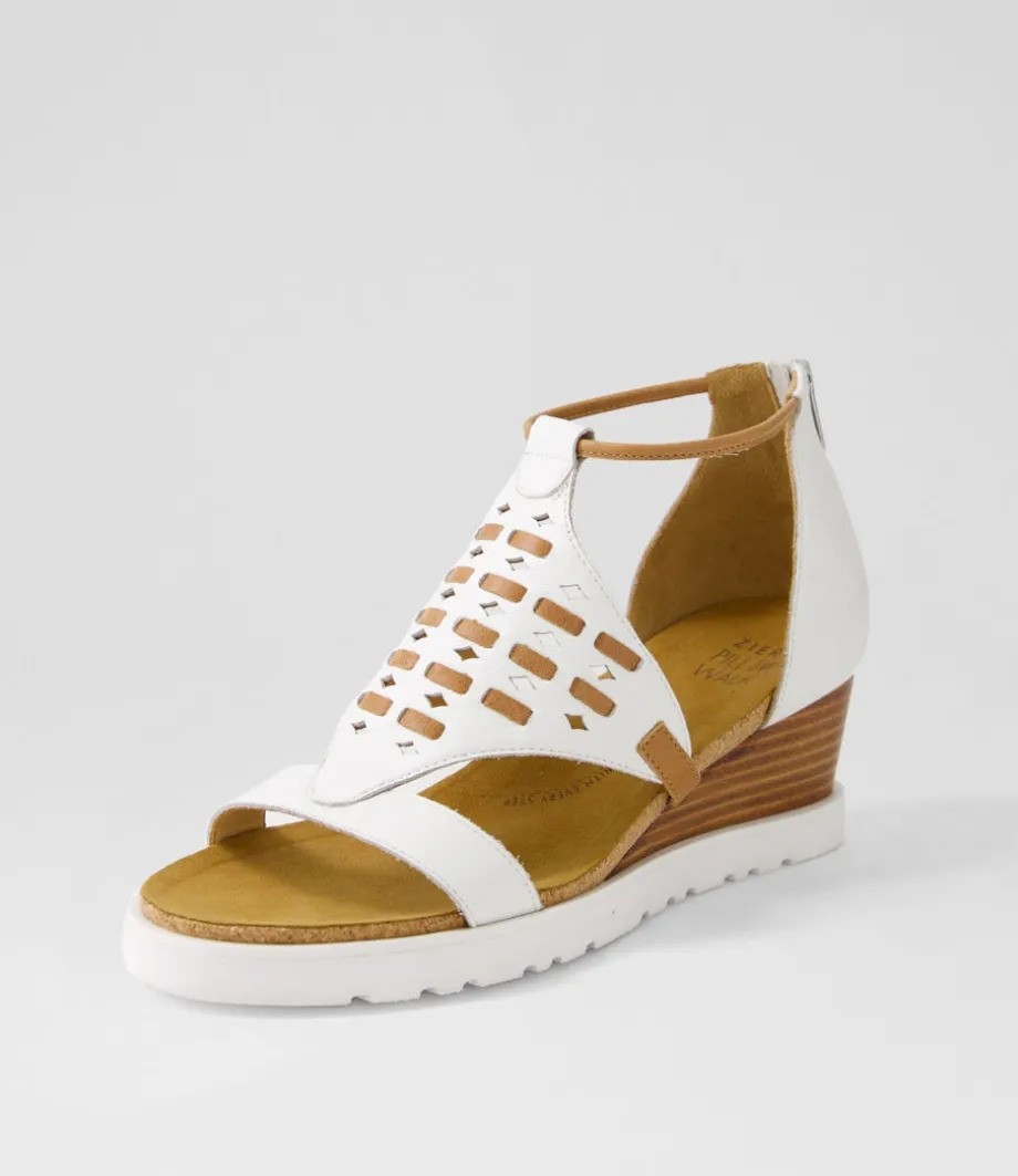 Pamilla W White Tan Leather Sandals<ZIERA Online