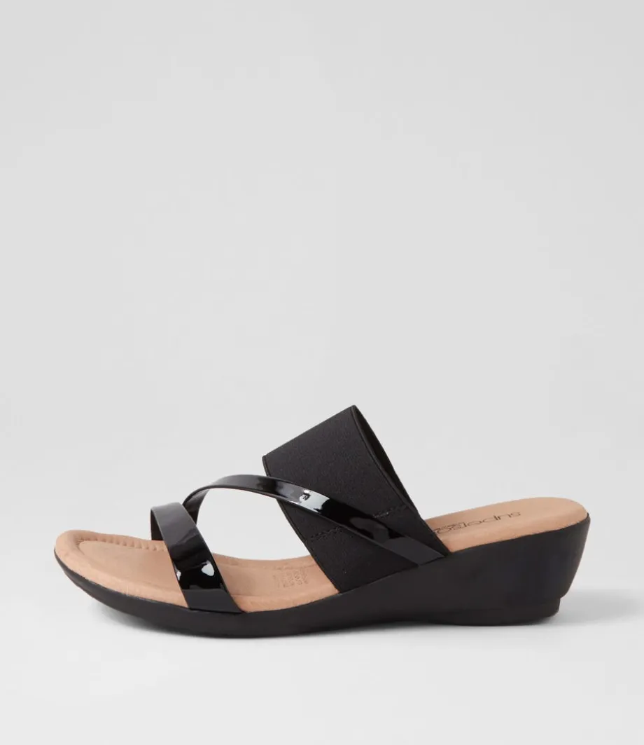 Paralee Black Patent Elastic Slides<SUPERSOFT Flash Sale