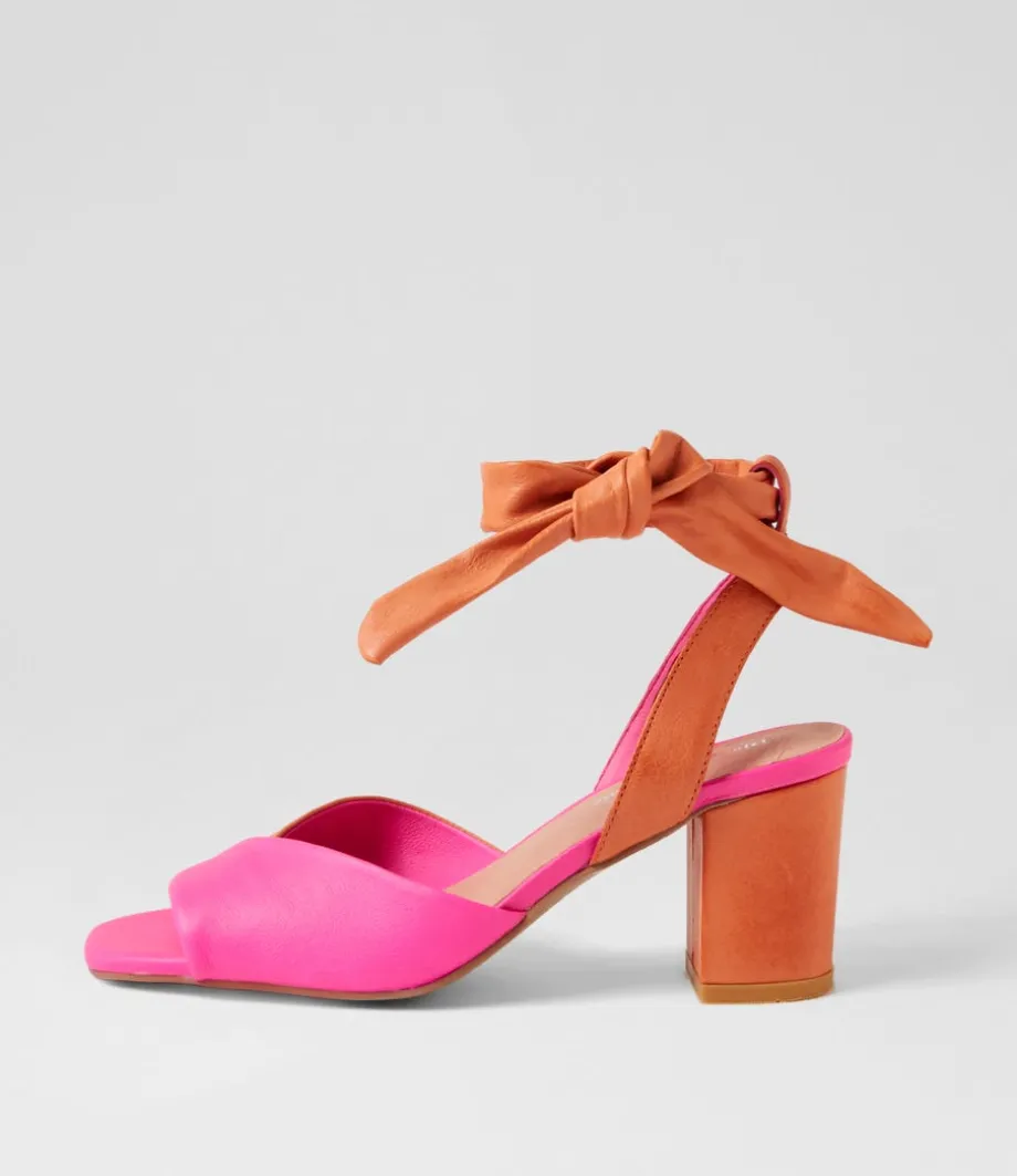 Pavoom Hot Pink Bright Orange Leather Sandals<DJANGO & JULIETTE Best Sale