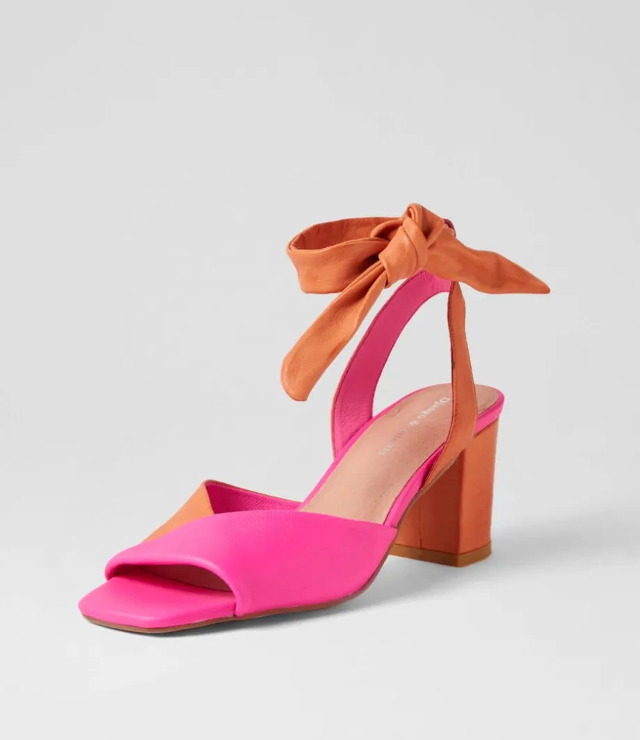 Pavoom Hot Pink Bright Orange Leather Sandals<DJANGO & JULIETTE Best Sale