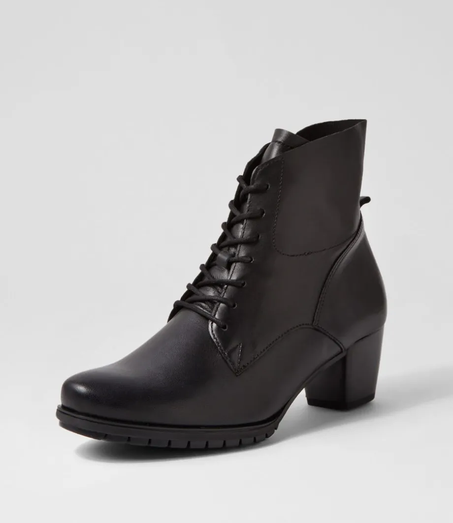 Petunia Schwarz Leather Lace Up Boots<GABOR Clearance