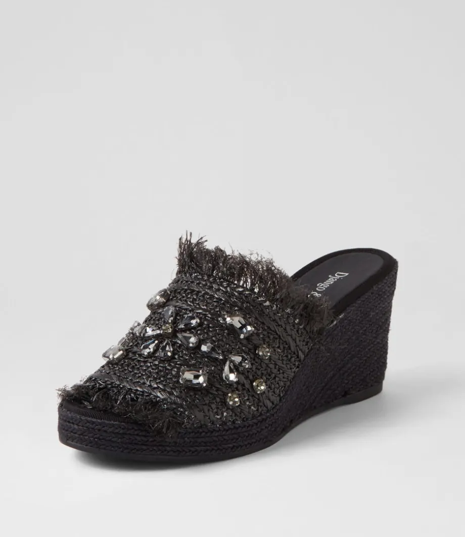 Pitchy Black Synthetic Raffia Espadrilles<DJANGO & JULIETTE Online