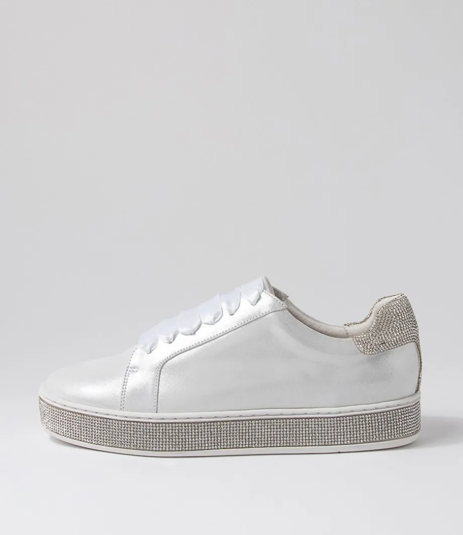 Pluma White Shimmer Silver Leather Jewels Sneakers<TOP END Online