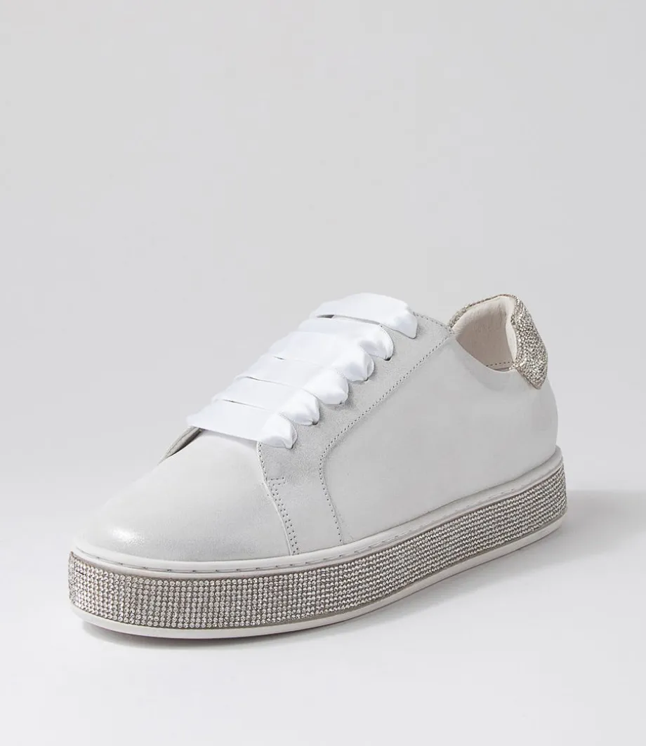 Pluma White Shimmer Silver Leather Jewels Sneakers<TOP END Online