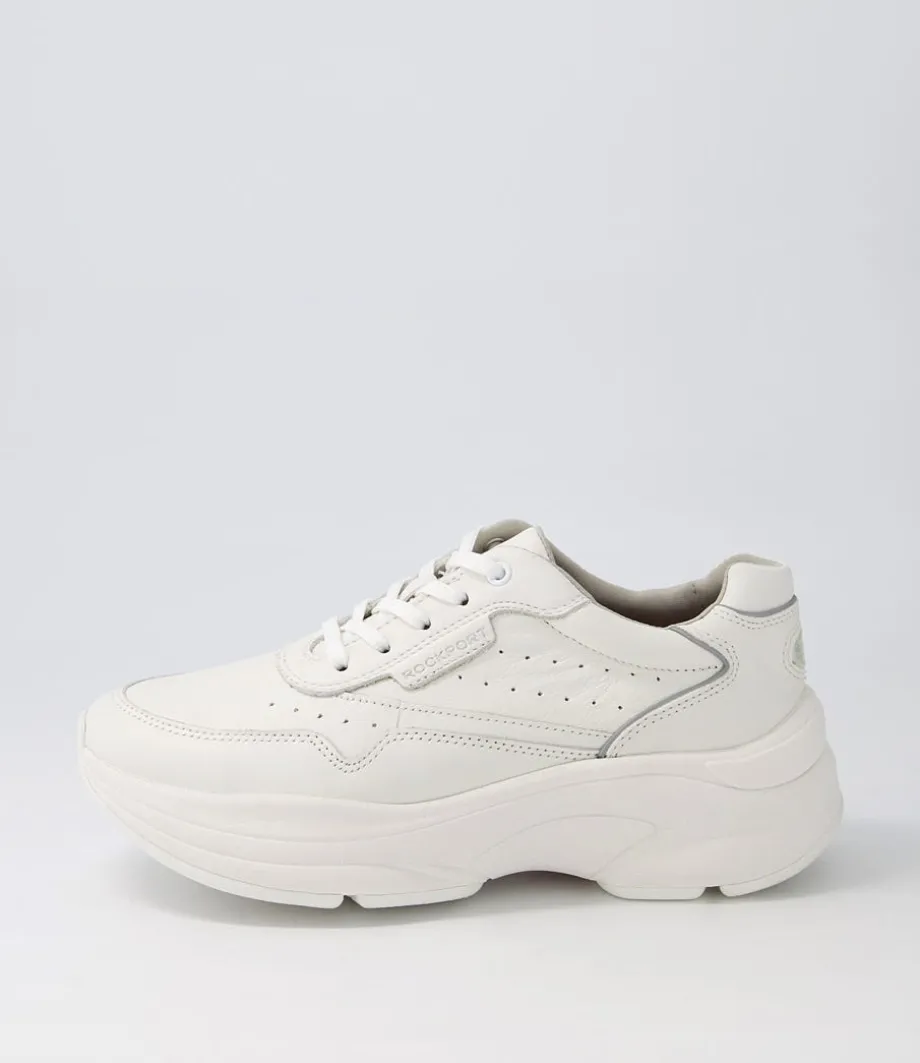 Pro Walker Premium White Leather Sneakers<ROCKPORT New