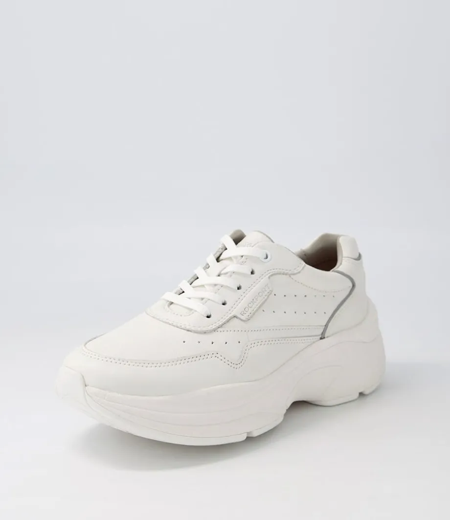 Pro Walker Premium White Leather Sneakers<ROCKPORT New