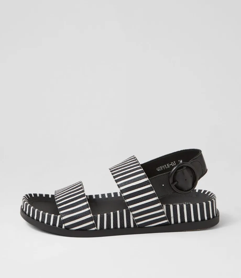 Quffle Black White Stripe Leather Sandals<DJANGO & JULIETTE Outlet