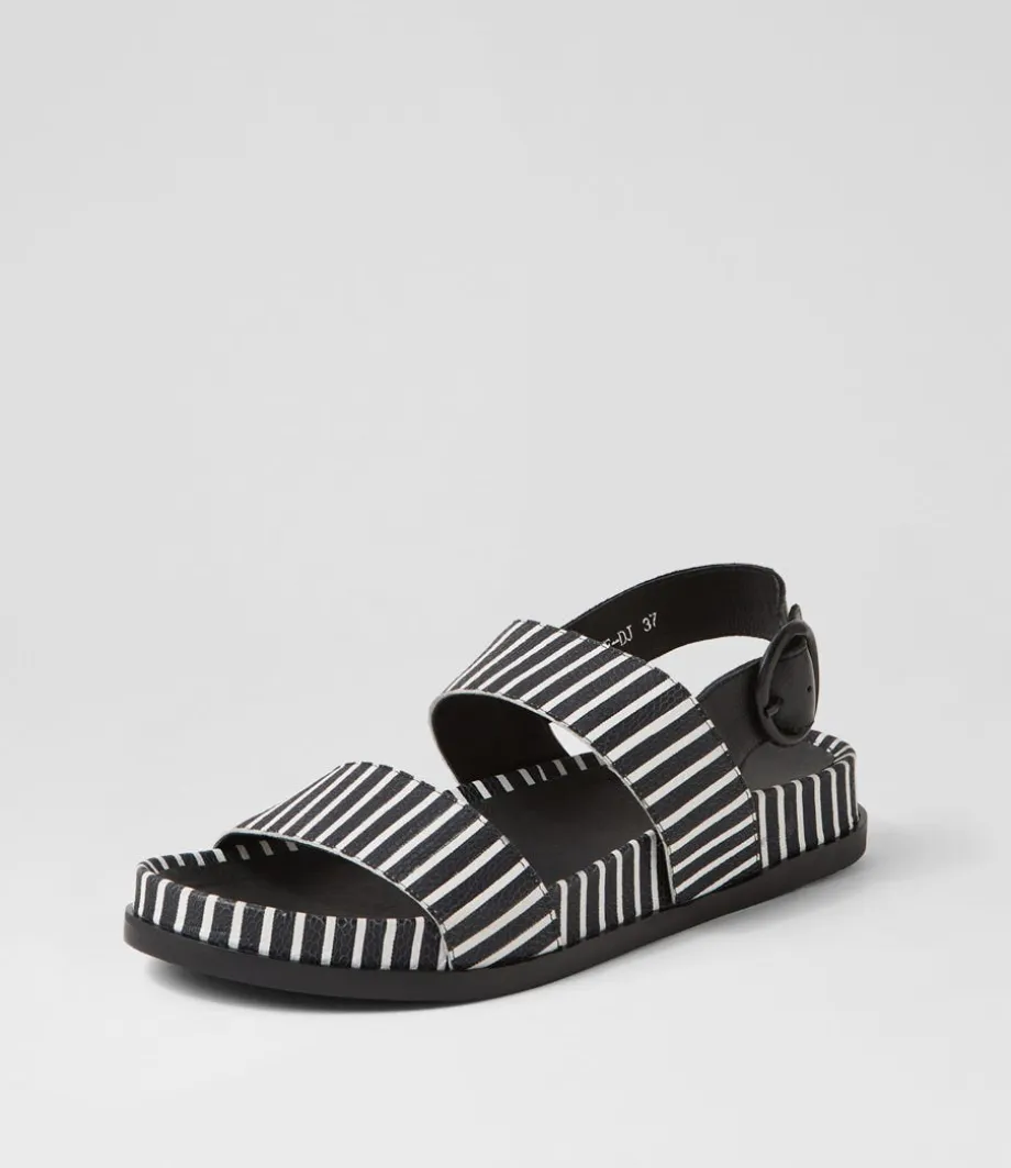 Quffle Black White Stripe Leather Sandals<DJANGO & JULIETTE Outlet