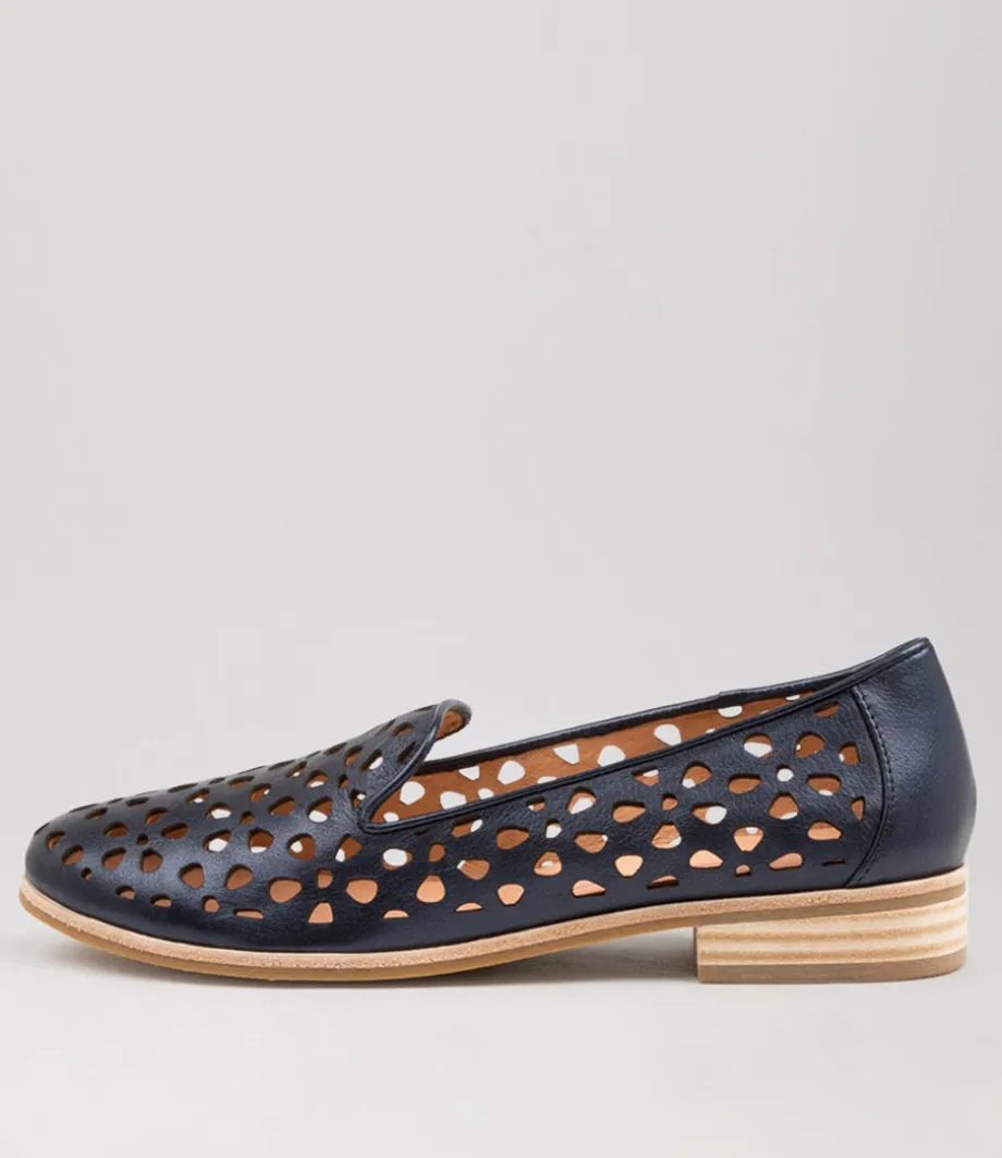Quuets Navy Metallic Leather Loafers<MOLLINI New