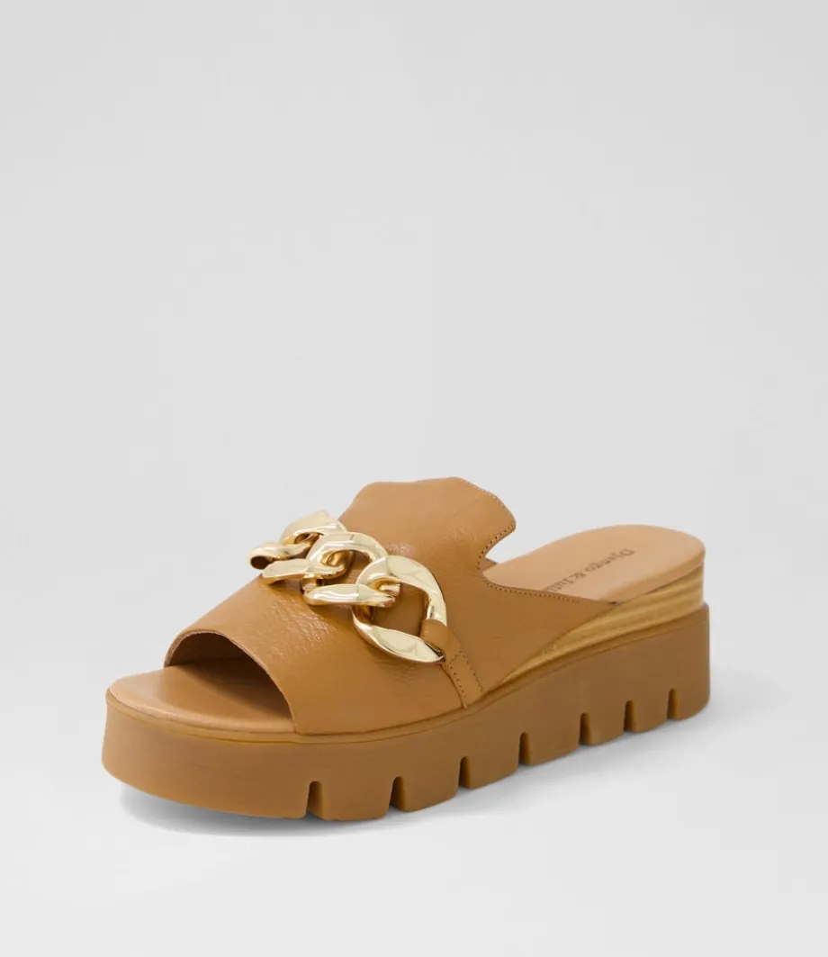 Rablise Dark Tan Light Tan Leather Slides<DJANGO & JULIETTE Fashion
