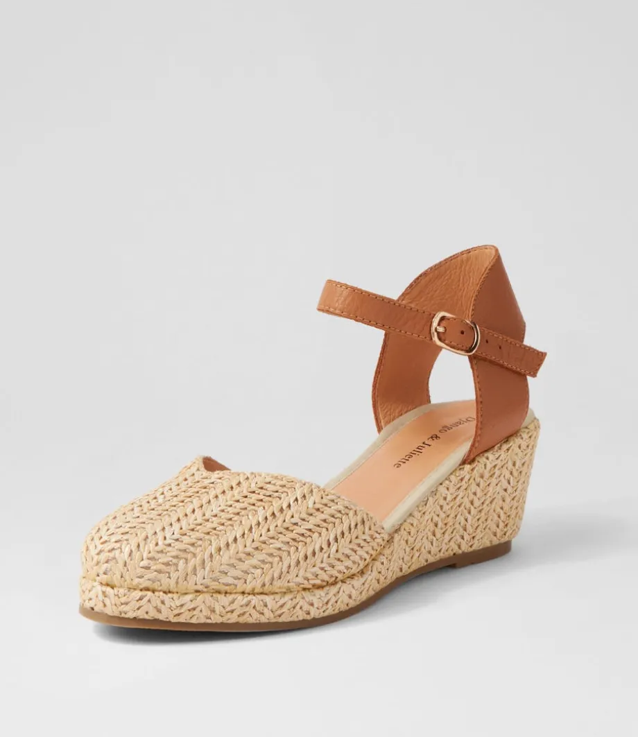 Rastan Natural Dark Tan Synthetic Raffia Leather Wedges<DJANGO & JULIETTE Flash Sale
