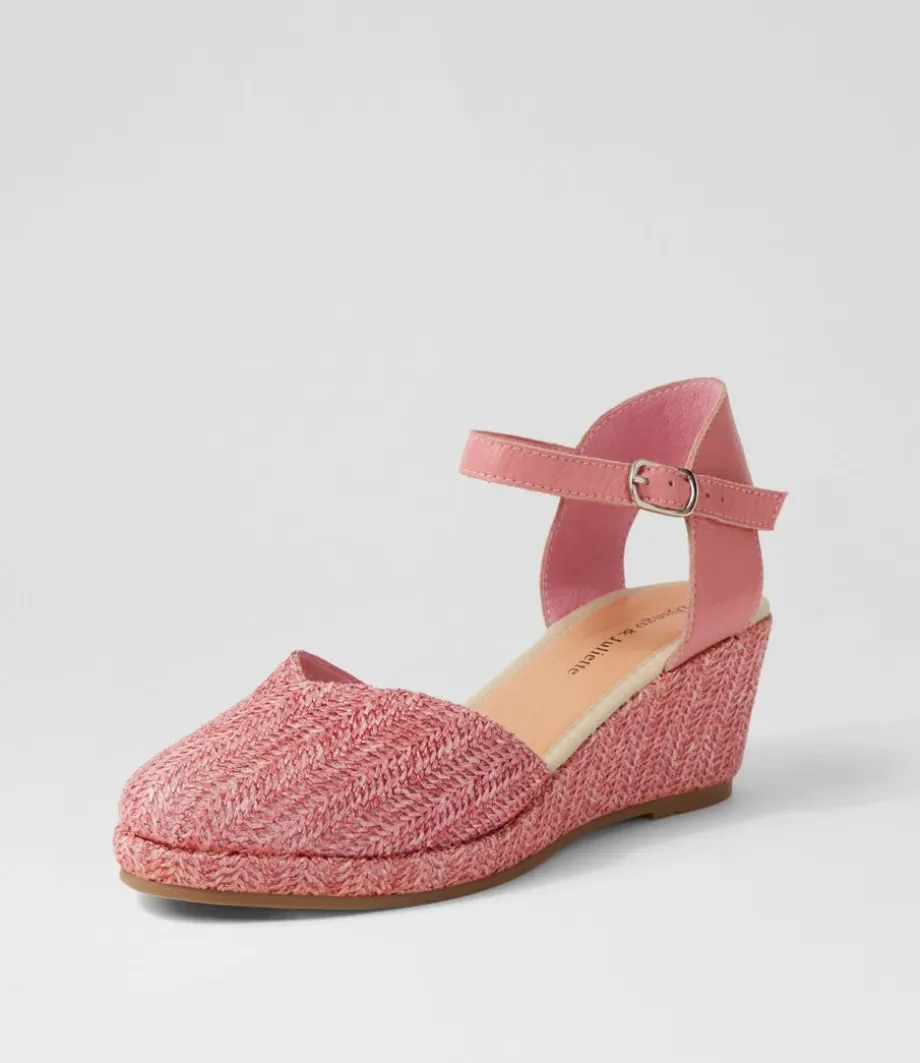 Rastan Pink Synthetic Raffia Leather Wedges<DJANGO & JULIETTE New