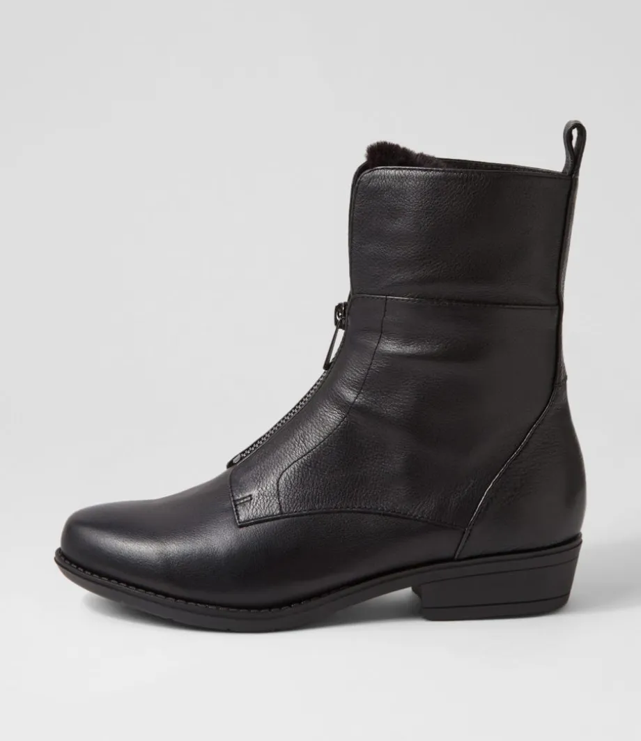 Regas Black Leather Fur Ankle Boots<DJANGO & JULIETTE Store