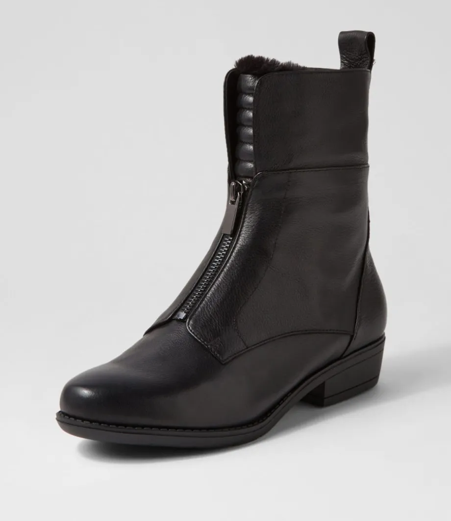 Regas Black Leather Fur Ankle Boots<DJANGO & JULIETTE Store