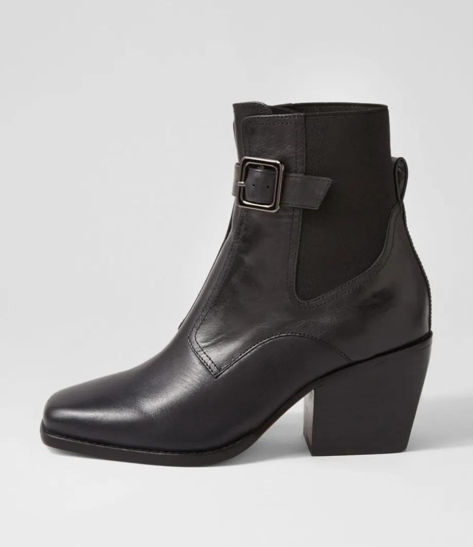 Relsea Black Leather Elastic Chelsea Boots<TOP END New