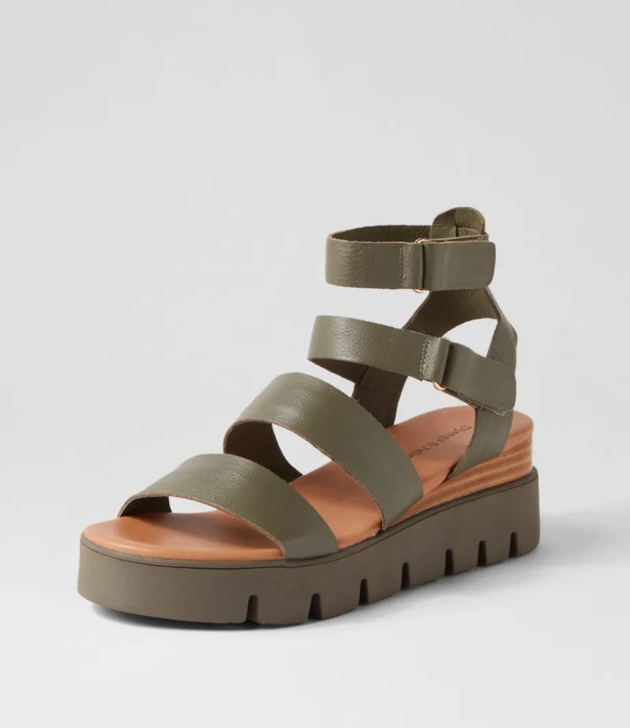 Rhean Olive Leather Sandals<DJANGO & JULIETTE Flash Sale