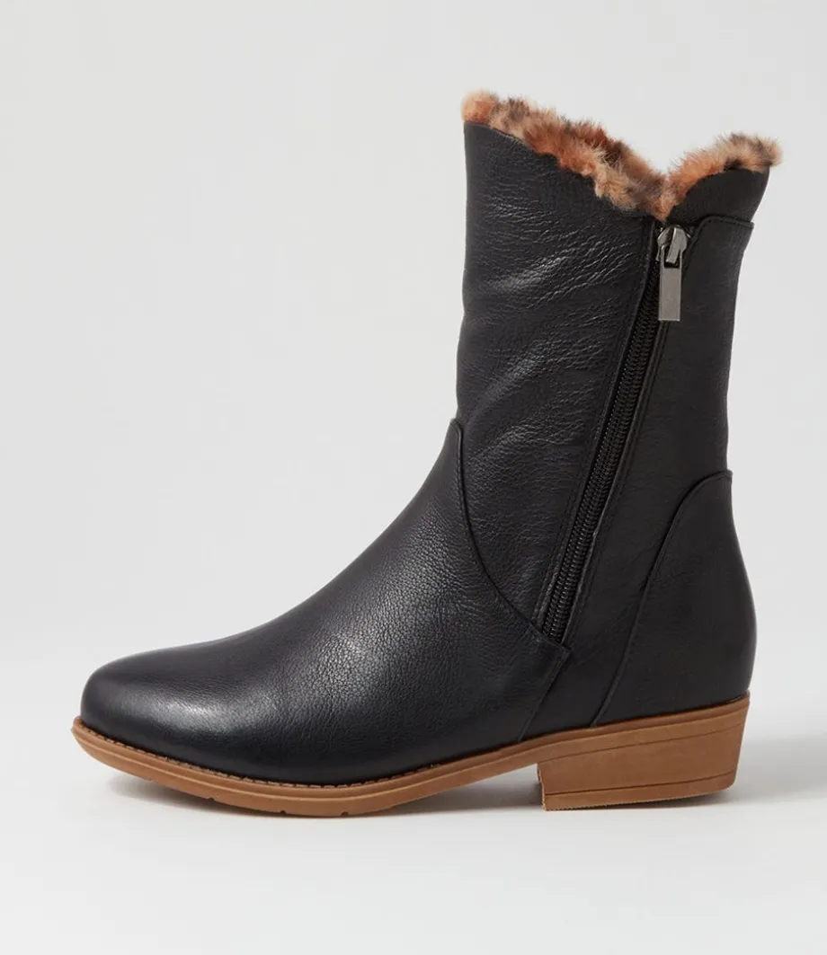 Rudo Black Leopard Fur Tumble Nubuck Calf Boots<DJANGO & JULIETTE Cheap