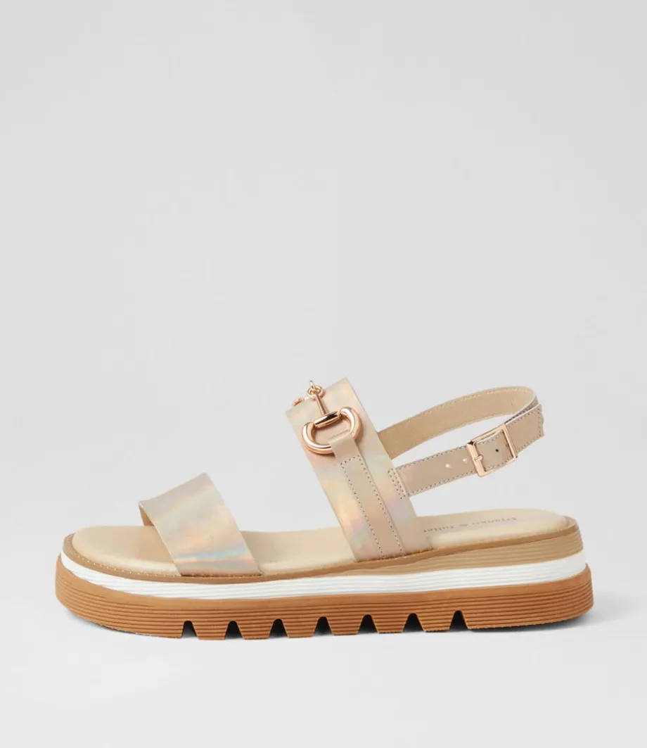 Sabri Gold Petrol Shrunken Leather Sandals<DJANGO & JULIETTE Clearance
