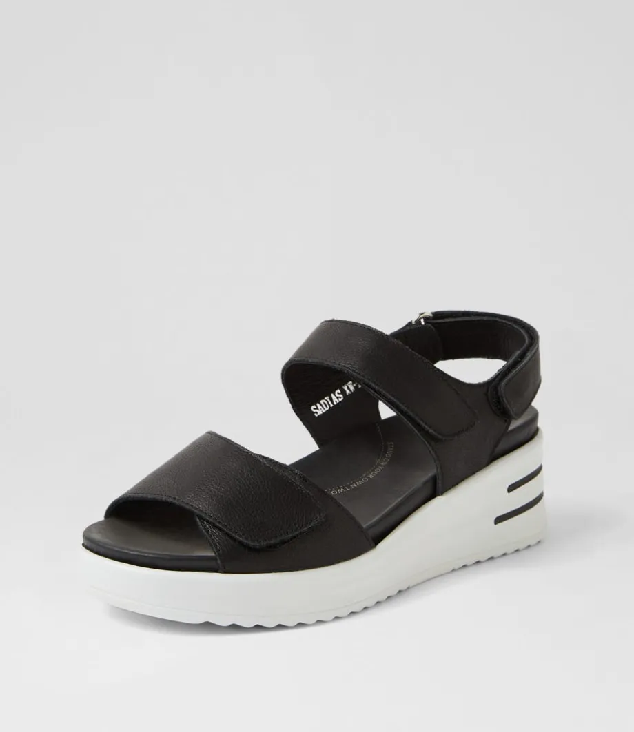 Sadias Xw Black White Leather Sandals<ZIERA Clearance