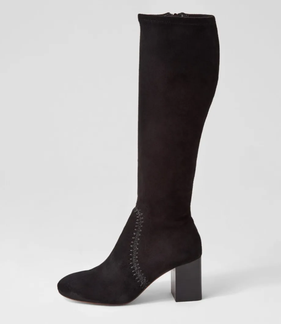 Sari Black Stretch Microsuede Knee High Boots<MOLLINI Outlet