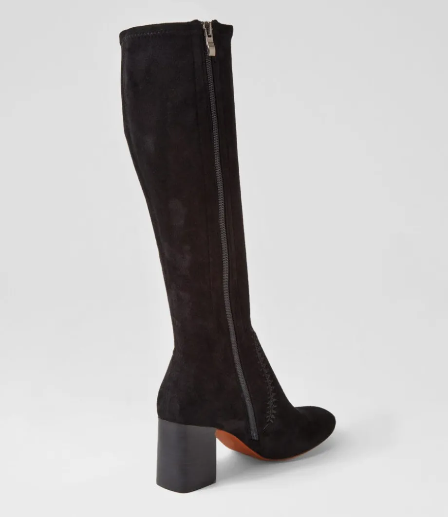sari_black_stretch_microsuede_knee_high_boots_2.webp Sari Black Stretch Microsuede Knee High Boots<MOLLINI Outlet