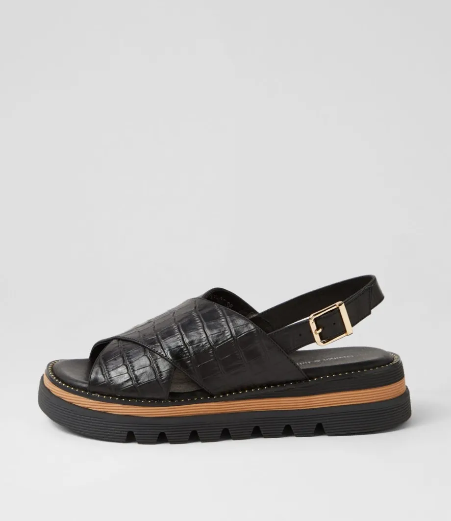 Sasi Black Croc Leather Sandals<DJANGO & JULIETTE New