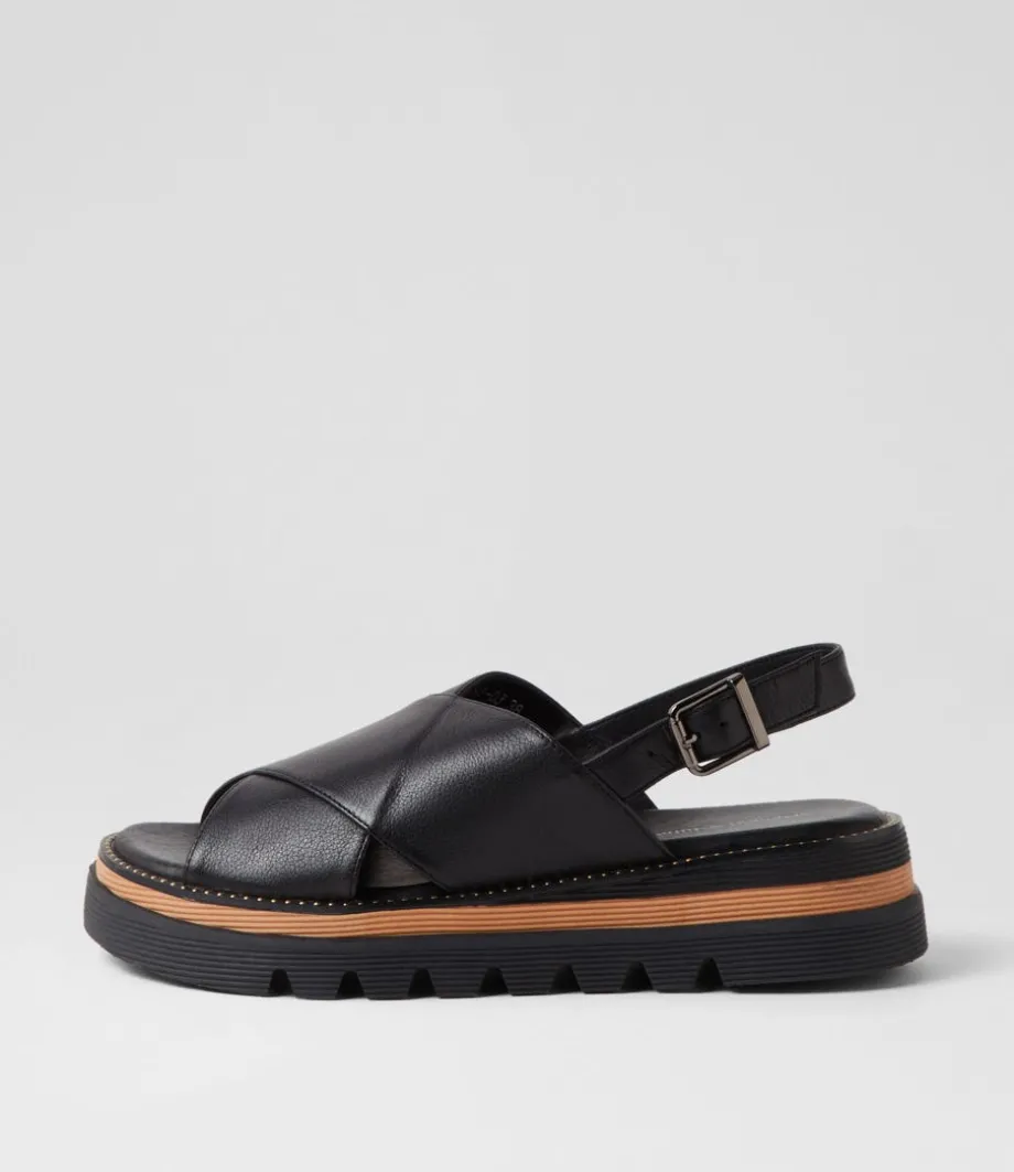 Sasi Black Leather Sandals<DJANGO & JULIETTE Clearance