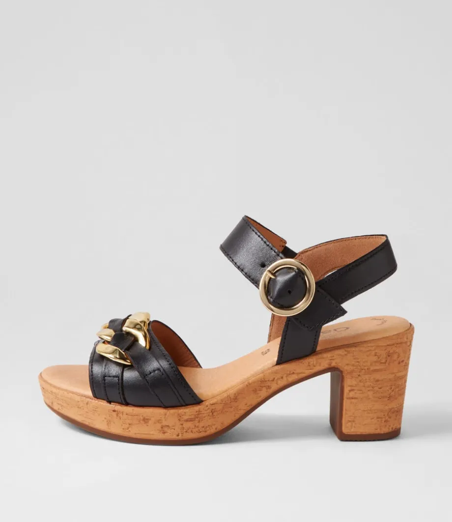 Sente Schwarz Gold Leather Sandals<GABOR Fashion