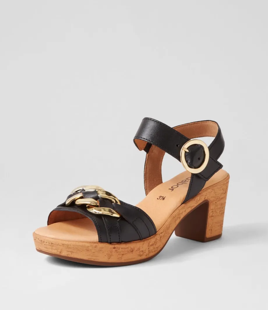 Sente Schwarz Gold Leather Sandals<GABOR Fashion