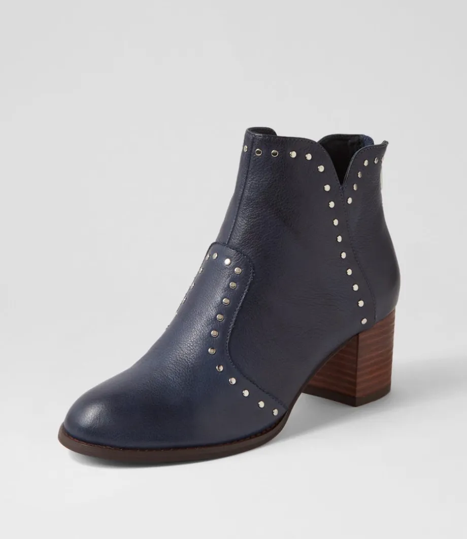 Shad Navy Choc Leather Ankle Boots<DJANGO & JULIETTE Shop