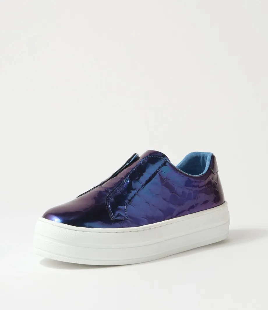 Shia Blue Shine White Croc Leather Sneakers<DJANGO & JULIETTE Flash Sale