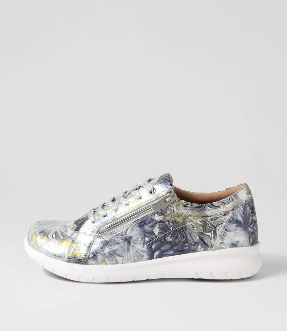 Solar Xf Navy Silver Floral Leather Sneakers<ZIERA Outlet