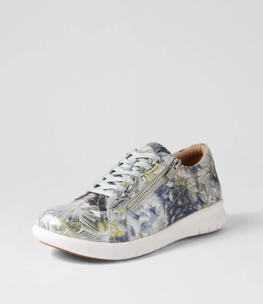 Solar Xf Navy Silver Floral Leather Sneakers<ZIERA Outlet