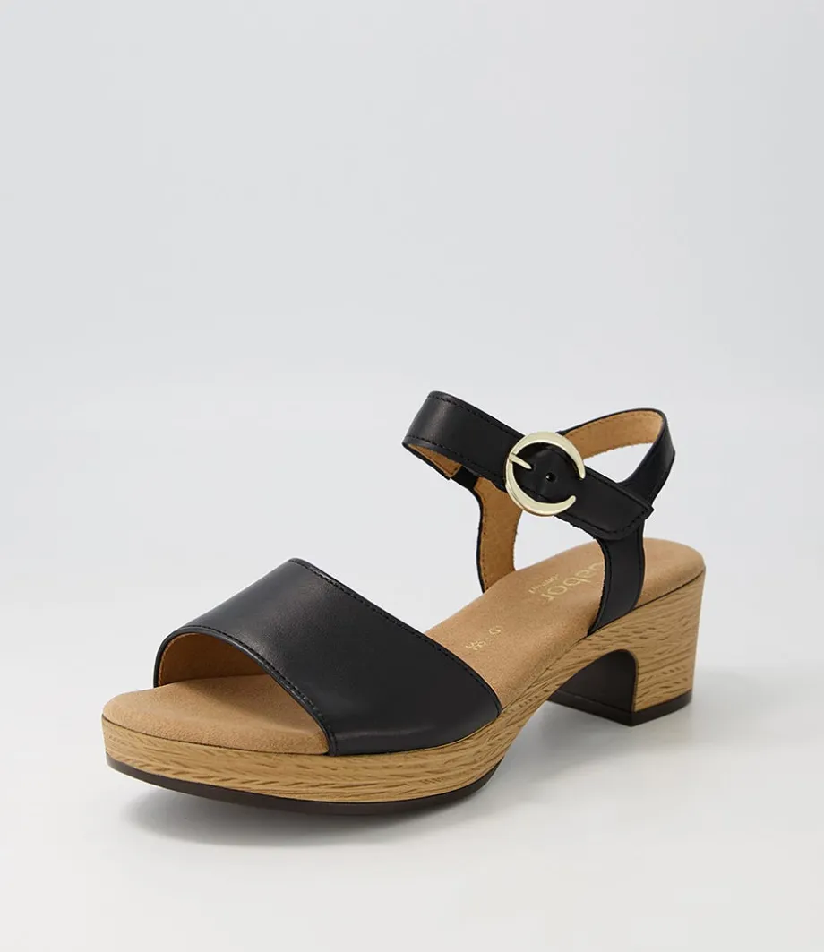 Solche Schwarz Gold Leather Sandals<GABOR Online