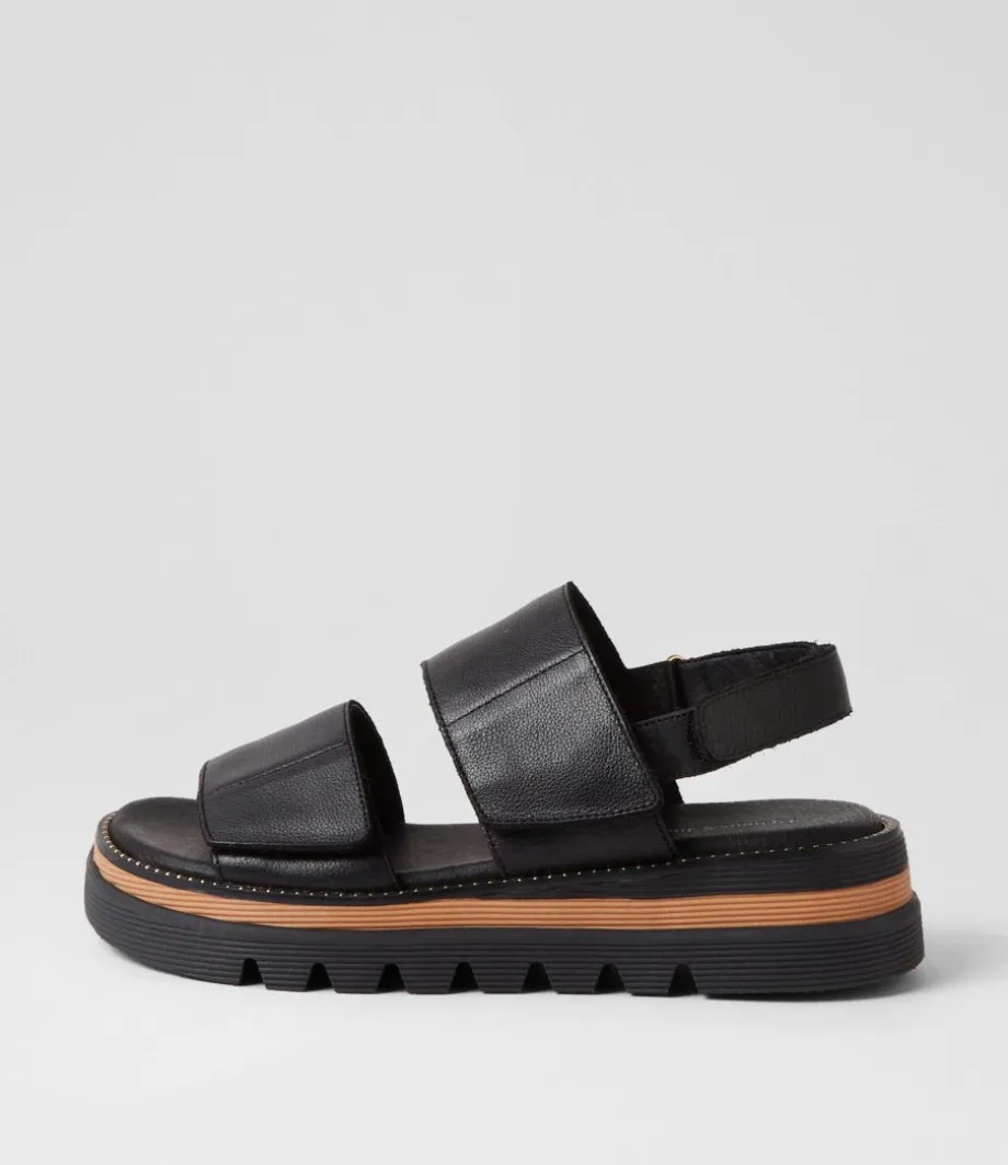 Soner Black Leather Sandals<DJANGO & JULIETTE New