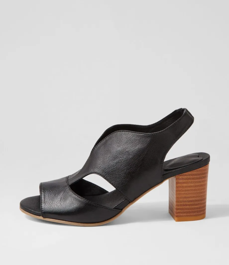 Sunnier New Black Natural Heel Leather Sandals<DJANGO & JULIETTE Hot
