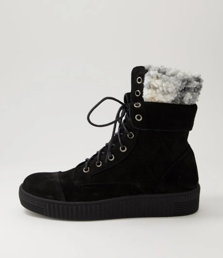 Tombi Black Grey Multi Nubuck Lace Up Boots<DJANGO & JULIETTE Flash Sale