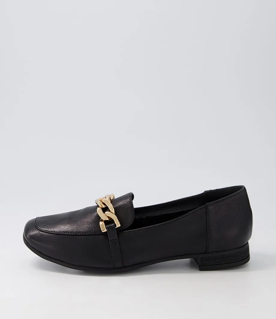 Tucker Black Gold Leather Flat Shoes<DIANA FERRARI Cheap