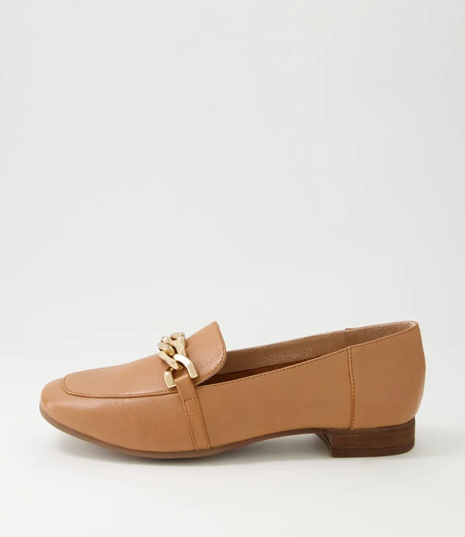 Tucker Dark Tan Gold Leather Flat Shoes<DIANA FERRARI Store