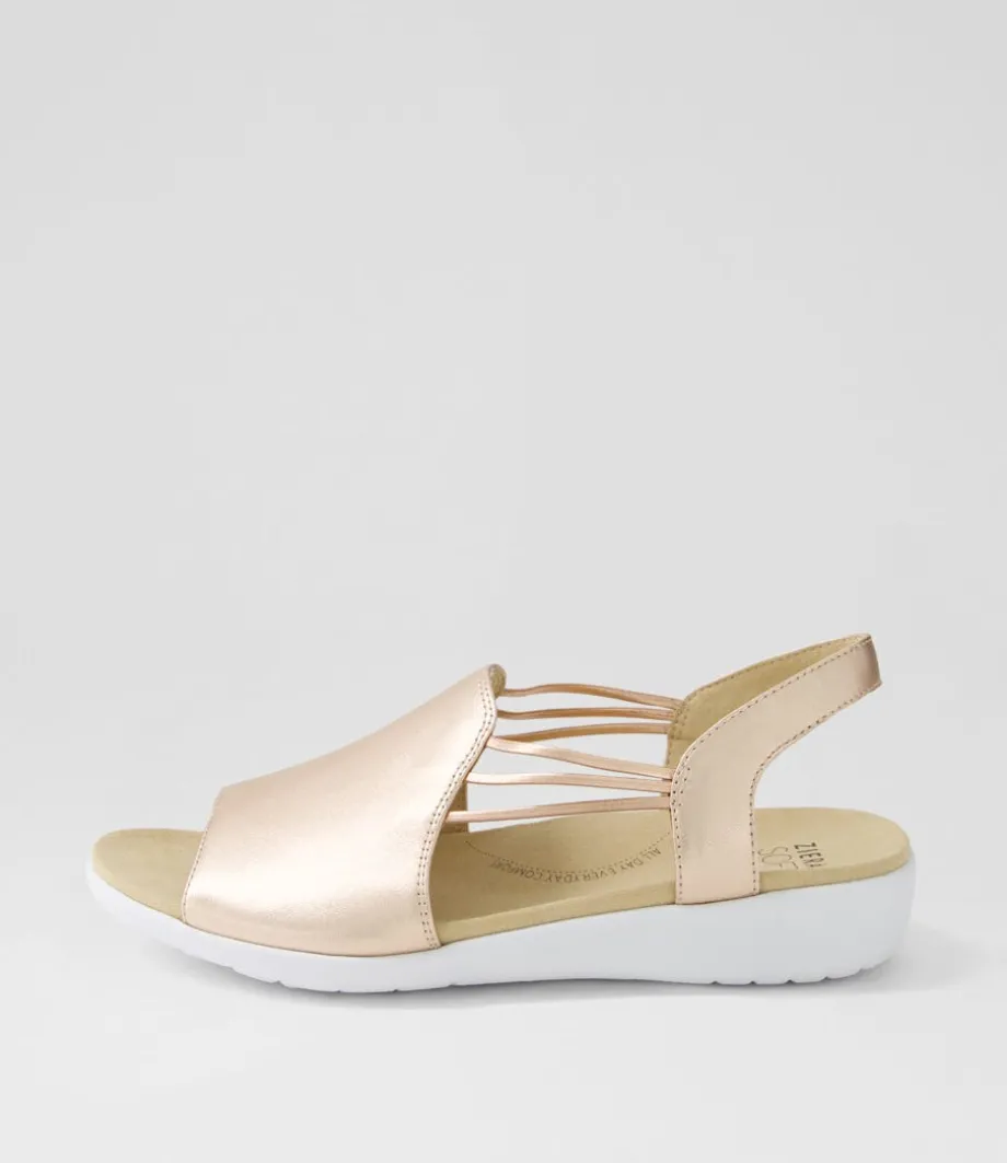 Udhays W Pale Rose Gold Leather Elastic Sandals<ZIERA Cheap