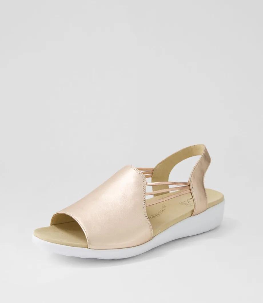 Udhays W Pale Rose Gold Leather Elastic Sandals<ZIERA Cheap