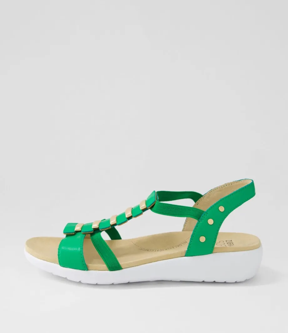 Ulover W Bright Emerald Leather Elastic Sandals<ZIERA Flash Sale